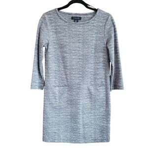 Tahari Gray Knit Shift Dress Size M 3/4 Sleeve Pockets Officecore
